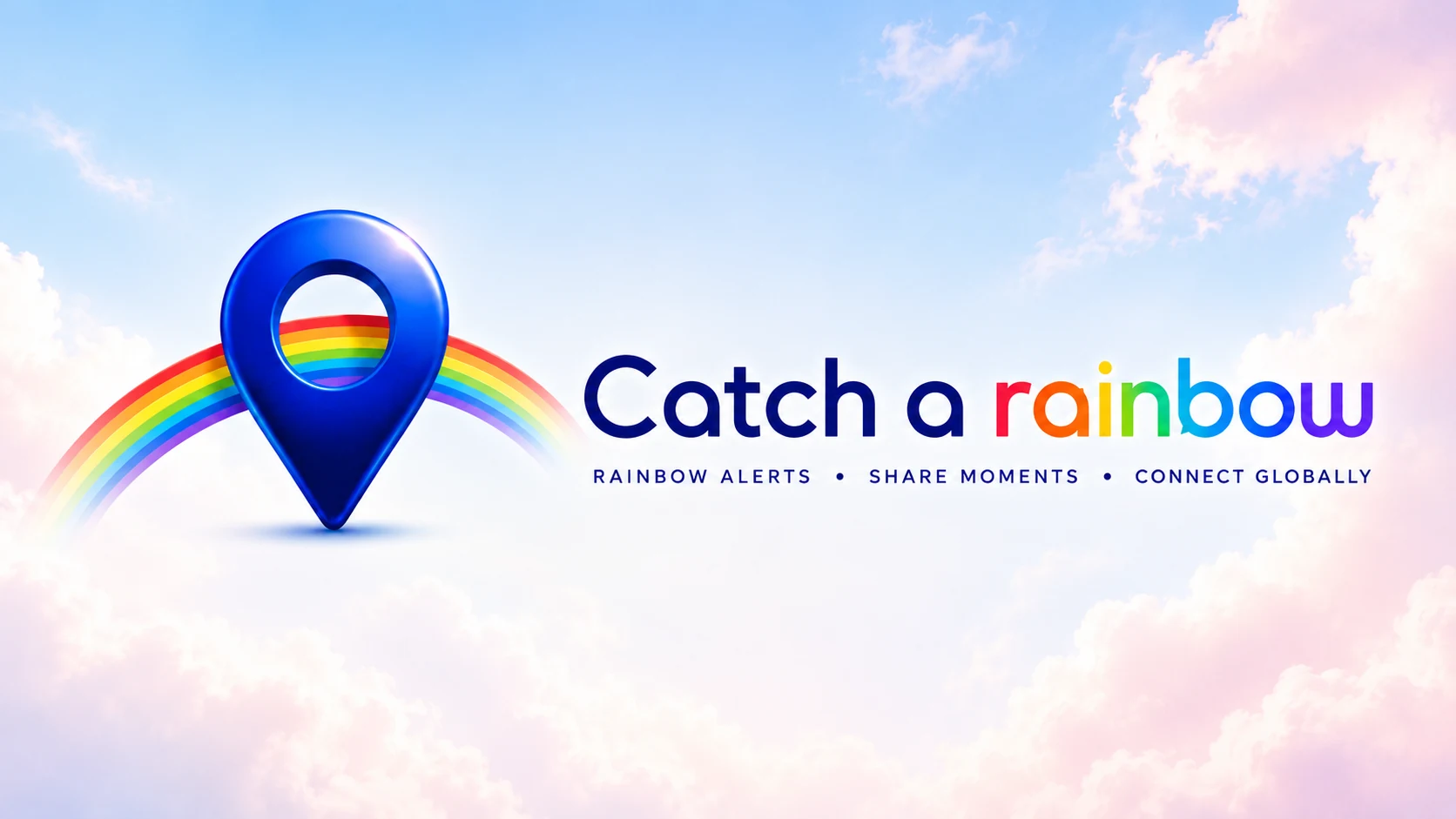 Catch a Rainbow logo with a blue location pin, rainbow, and clouds